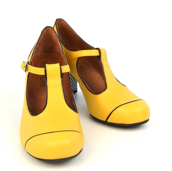 Mod Shoes Yellow Checkered High Heels Size 40 - Picture 3 of 3